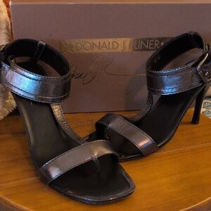 Donald J. Pliner Metallic Black Heeled Sandals